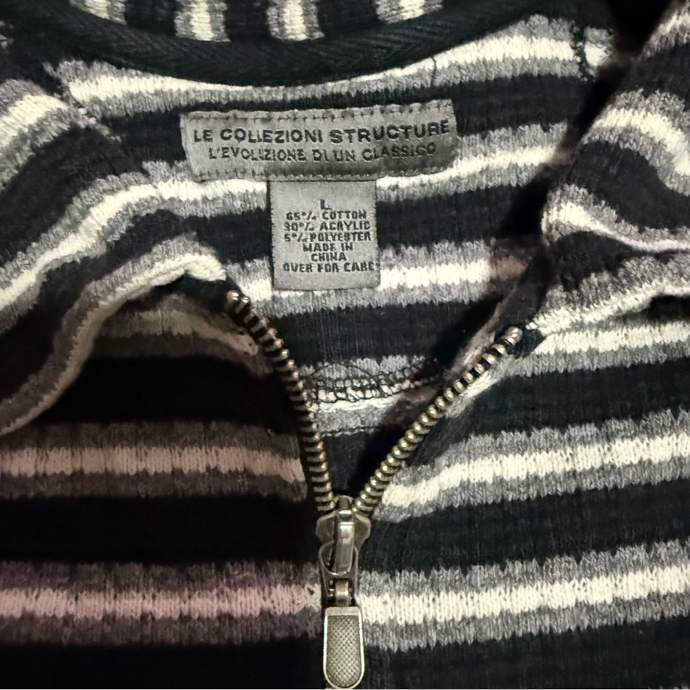 Vintage 90s Mens Shirt Large Structure Le Colezioni Short Sleeve 1/4 zip striped